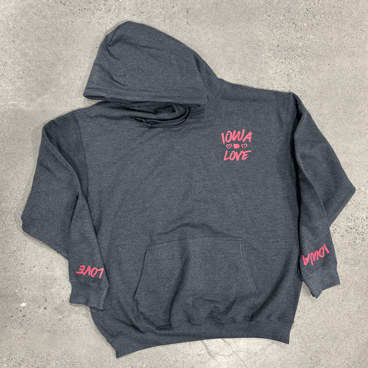 "Iowa love" Fleece Hoodie with Cuff Message