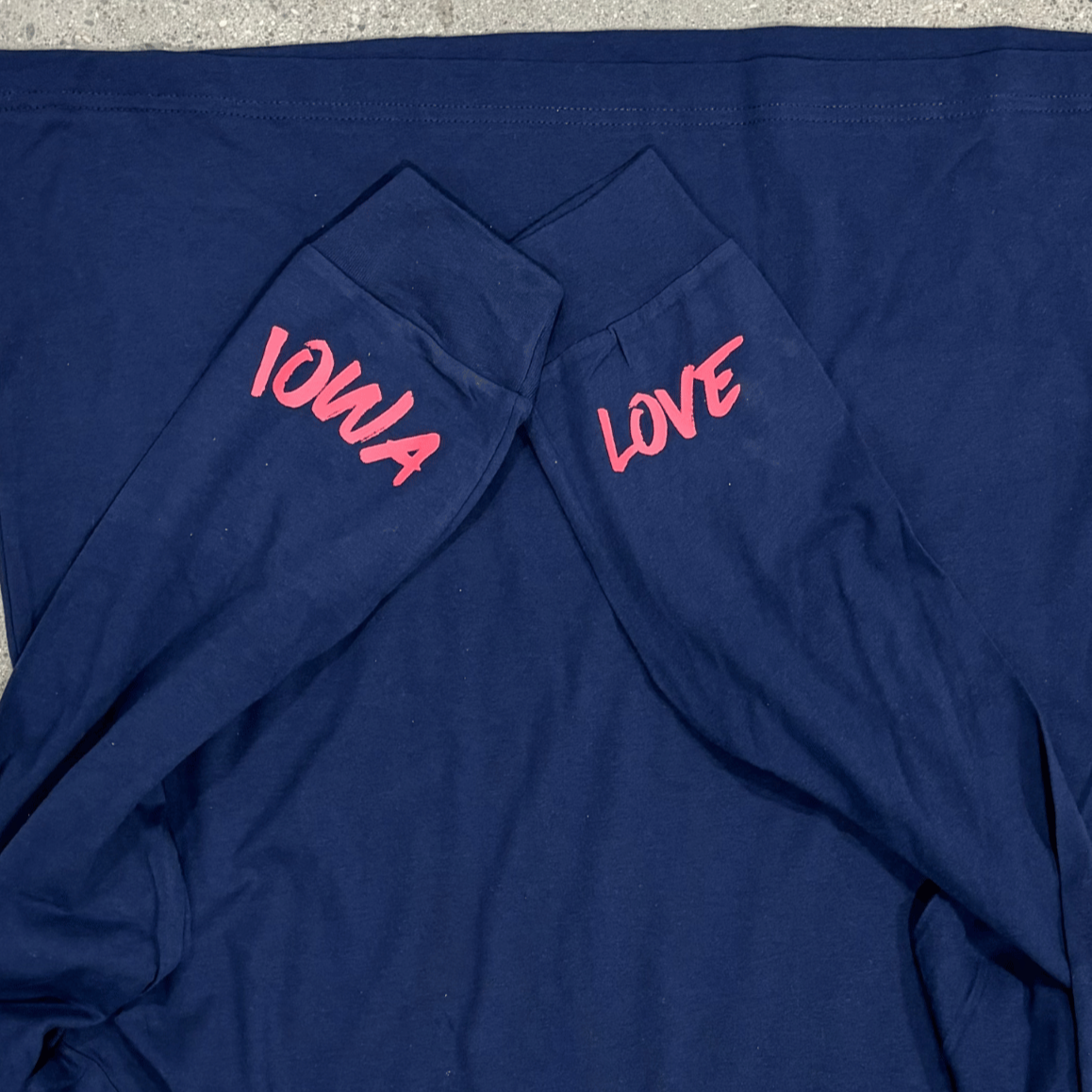 "Iowa love" Long Sleeve in Navy with Cuff Message