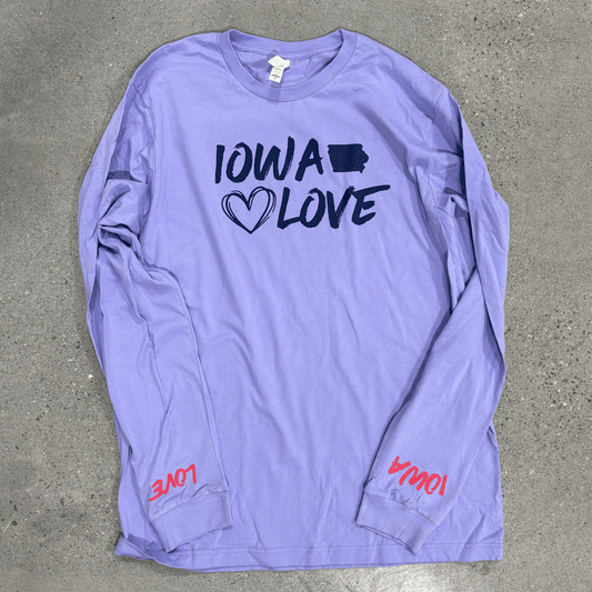 "Iowa love" Long Sleeve in Lavendar with Cuff Message