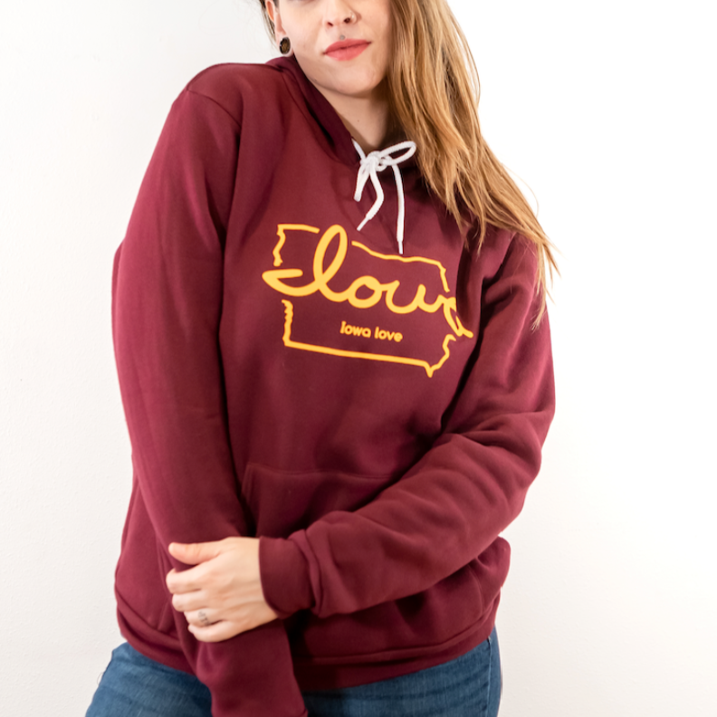 "Iowa love" Cardinal & Gold Fleece Hoodie