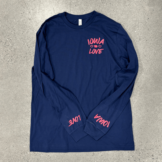 "Iowa love" Long Sleeve in Navy with Cuff Message