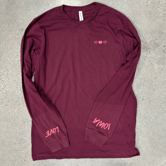 "Iowa love" Long Sleeve in Maroon with Cuff Message