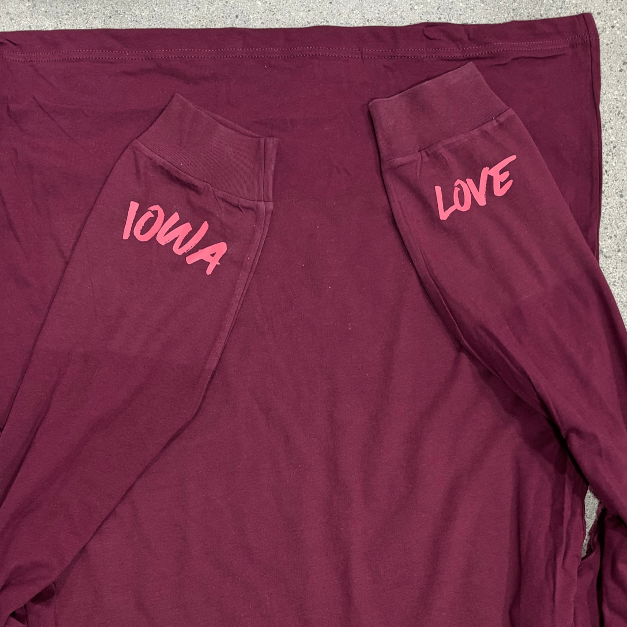 "Iowa love" Long Sleeve in Maroon with Cuff Message