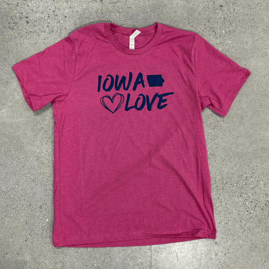 "Iowa love" Heather Raspberry T-Shirt