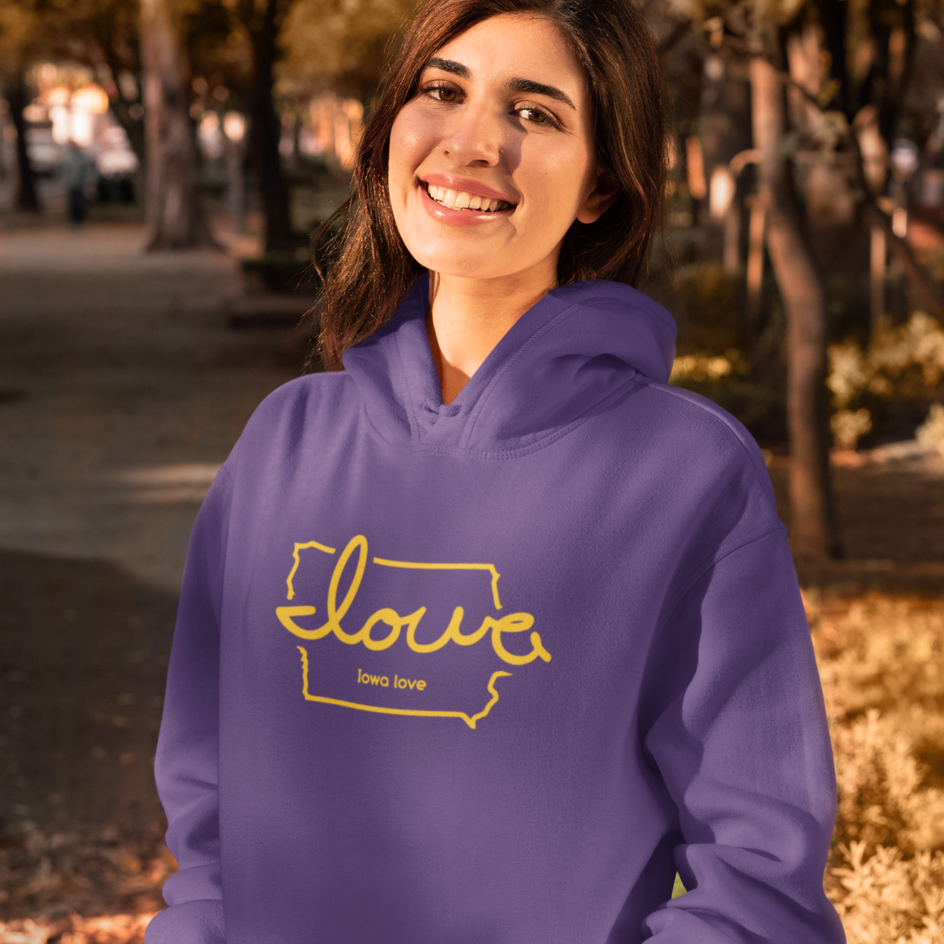 "Iowa love" Purple & Gold Fleece Hoodie