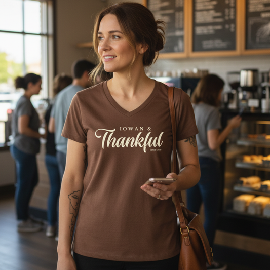 Iowan & Thankful V-Neck Tee