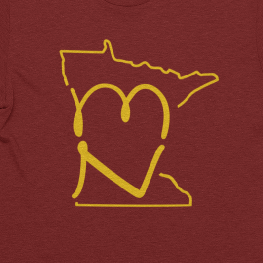 MN Love (Minnesota) T-Shirt - Heather Maroon & Gold